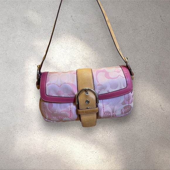 Rare Vintage Y2k Coach Pink Signature C Buckle Shoulder Bag - Picture 1 of 10